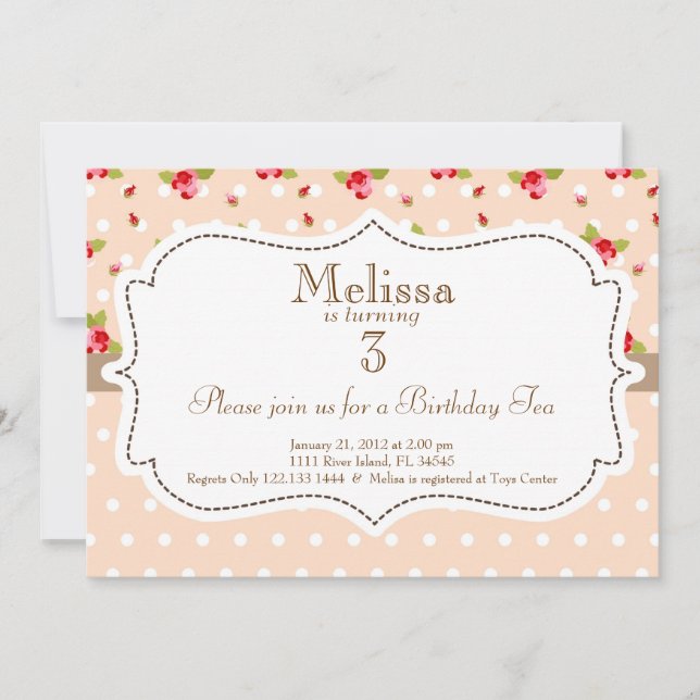 Invitation d'anniversaire de thé de jardin (Devant)