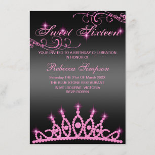 Invitation d'anniversaire de Tiara en rose et noir