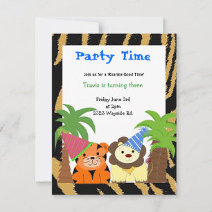 Invitation d'anniversaire de tigre et de lion