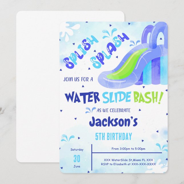 Invitation d'anniversaire de toboggan aquatique (Devant / Derrière)