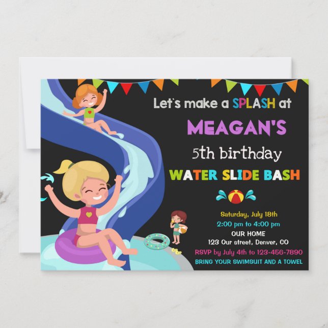 Invitation d'anniversaire de toboggan aquatique in (Devant)