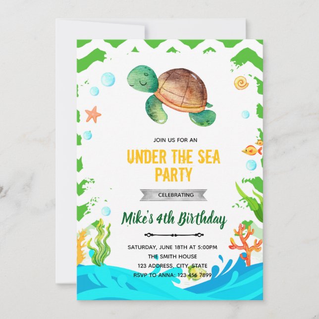 Invitation d'anniversaire de tortue (Devant)