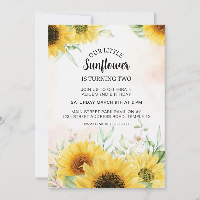 Invitation d'anniversaire de tournesol été Télécha (Devant)
