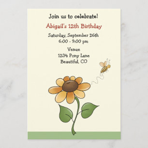 Invitation d'anniversaire de tournesol pour les fi
