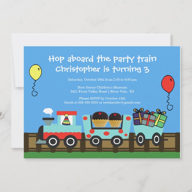 Invitation d'anniversaire de train de fête (Devant)