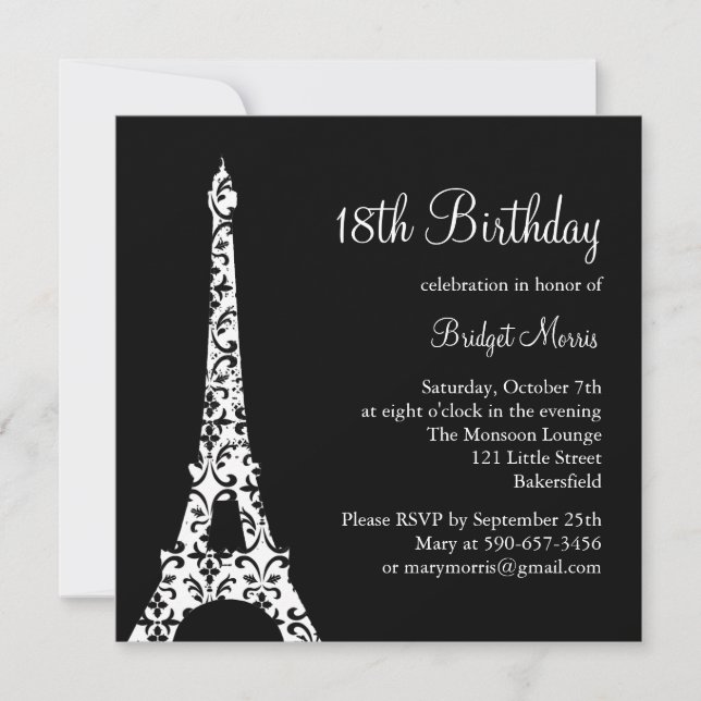 Invitation d'anniversaire de Tres Paris (noir) (Devant)