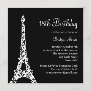 Invitation d'anniversaire de Tres Paris (noir)