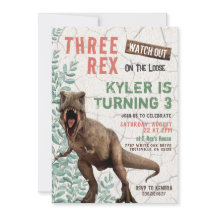 Invitation d'anniversaire de trois dinosaures Rex
