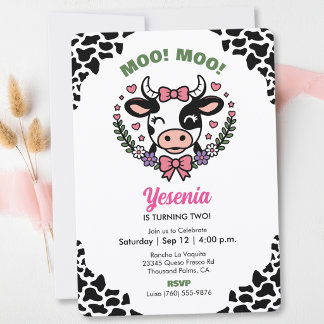 Invitation d'anniversaire de vache pour filles fêt
