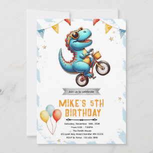 Invitation d'anniversaire de vélo dinosaure