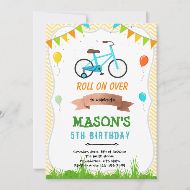 Invitation d'anniversaire de vélo mignon (Devant)