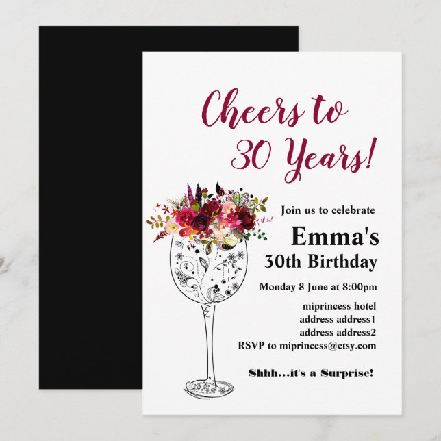 Invitation d'anniversaire de vin, Bravo ! (Devant / Derrière)