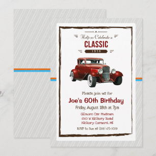 Invitation d'anniversaire de voiture classique vin