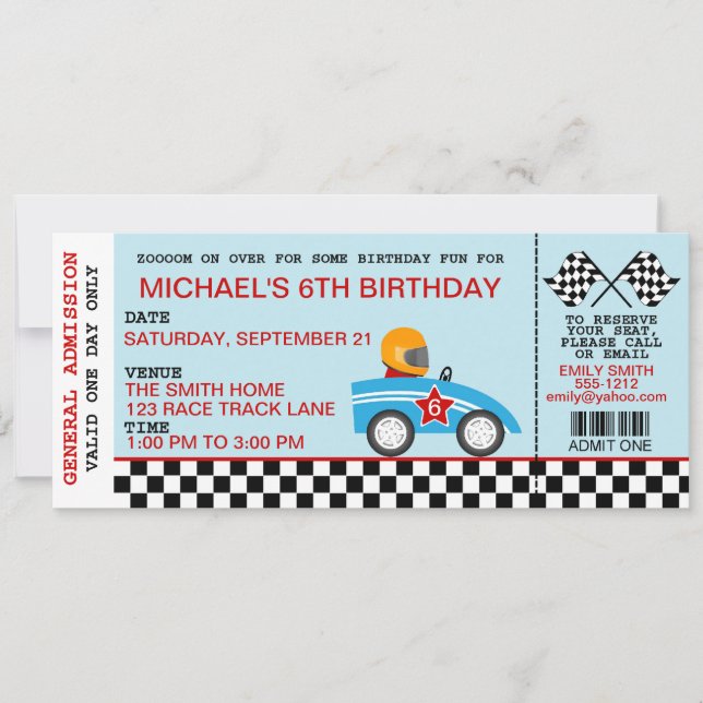 Invitation d'anniversaire de voiture de course (Devant)