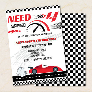 Invitation d'anniversaire de voiture de course à g