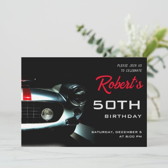 Invitation d'anniversaire de voiture de course ita (Debout devant)