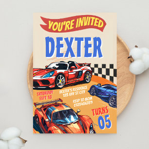 Invitation d'anniversaire de voiture de course rap