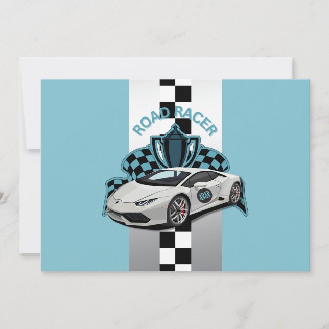 Invitation d'anniversaire de voiture de course ver (Devant)