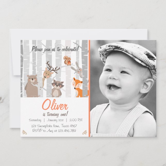 Invitation d'anniversaire de Woodland First Birthd (Devant)
