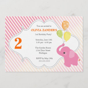 Invitation d'anniversaire d'éléphant rose