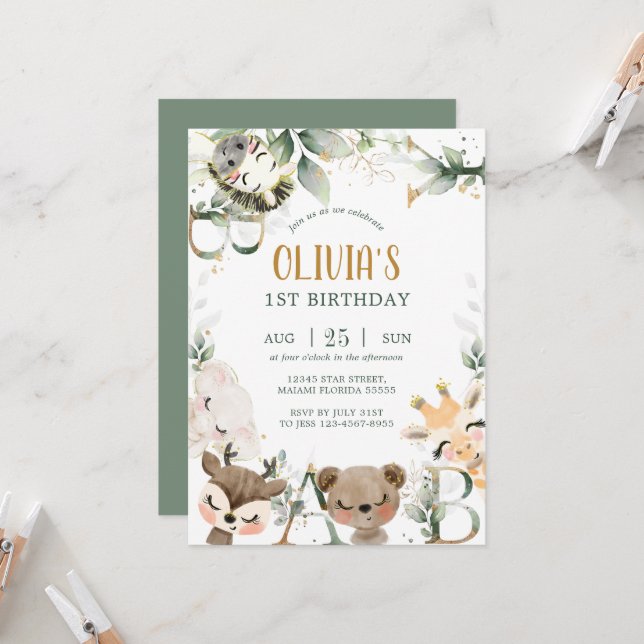 Invitation d'anniversaire des amis de la forêt for (Devant/Arrière en situation)