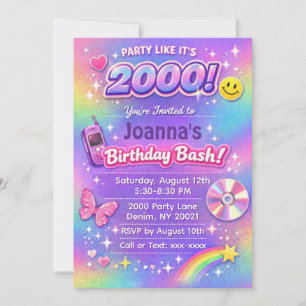 Invitation d'anniversaire des années 2000 Fête Y2K