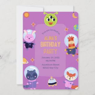 Invitation d'anniversaire des astronautes animaux