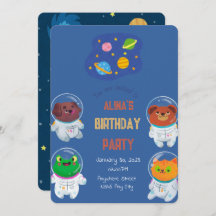 Invitation d'anniversaire des astronautes animaux