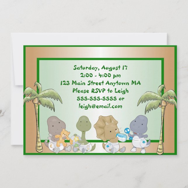 Invitation d'anniversaire des bébés dinosaures (Devant)