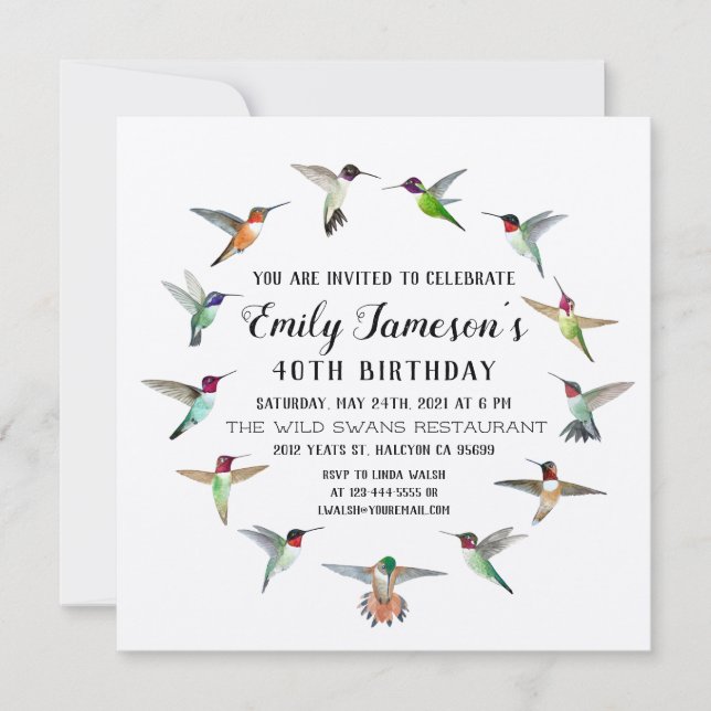 Invitation d'anniversaire des colibris (Devant)
