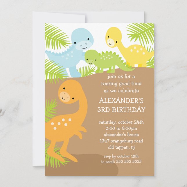 Invitation d'anniversaire des Dinosaures amusants (Devant)