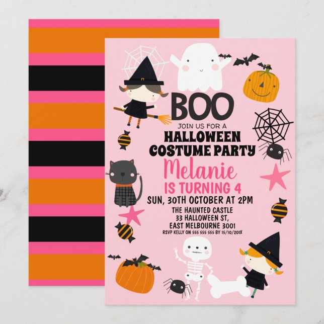 Invitation d'anniversaire des filles à l'orange ro (Devant / Derrière)