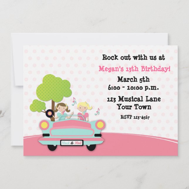 Invitation d'anniversaire des filles rock et rock (Devant)