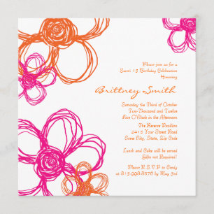 Invitation d'anniversaire des fleurs sauvages rose