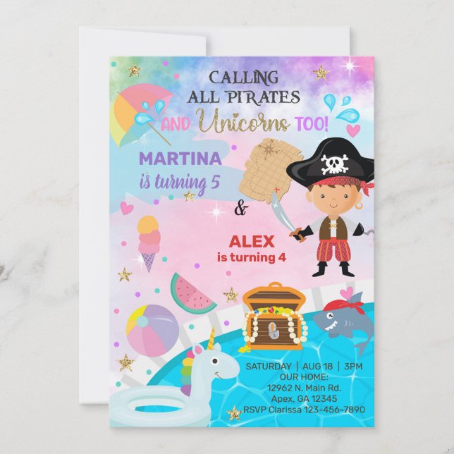 Invitation d'anniversaire des frères Pirate et Uni (Devant)