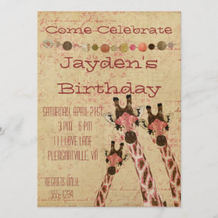 Invitation d'anniversaire des Giraffes Rosa et Cui