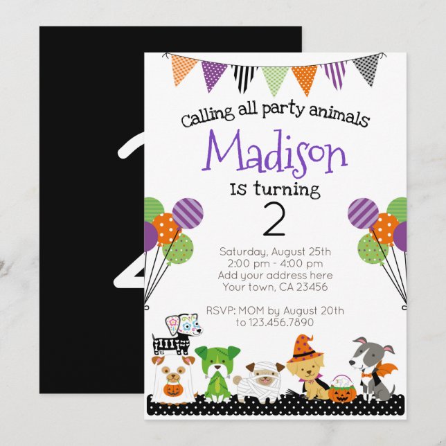 Invitation d'anniversaire des marionnettes d'Hallo (Devant / Derrière)