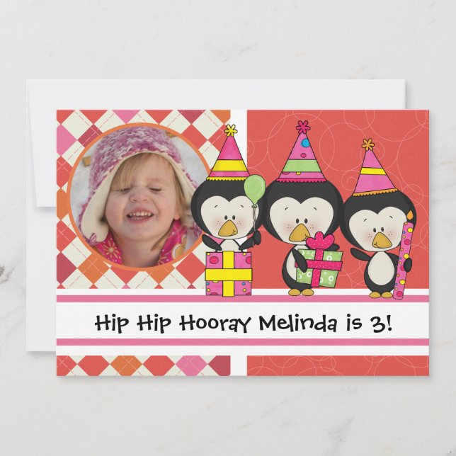 Invitation d'anniversaire des pingouins photo Cust (Devant)