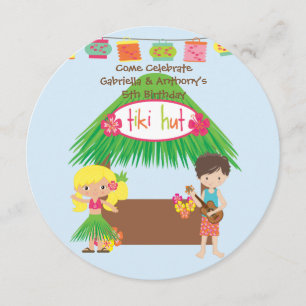 Invitation d'anniversaire des Twins Tiki Hut Round