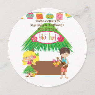 Invitation d'anniversaire des Twins Tiki Hut Round