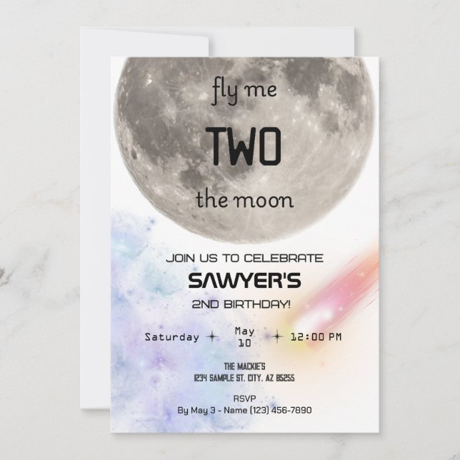 Invitation d'anniversaire Deux Pour La Lune (Devant)