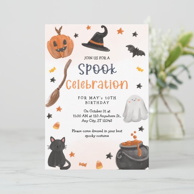 Invitation d'anniversaire d'Halloween, anniversair (Debout devant)