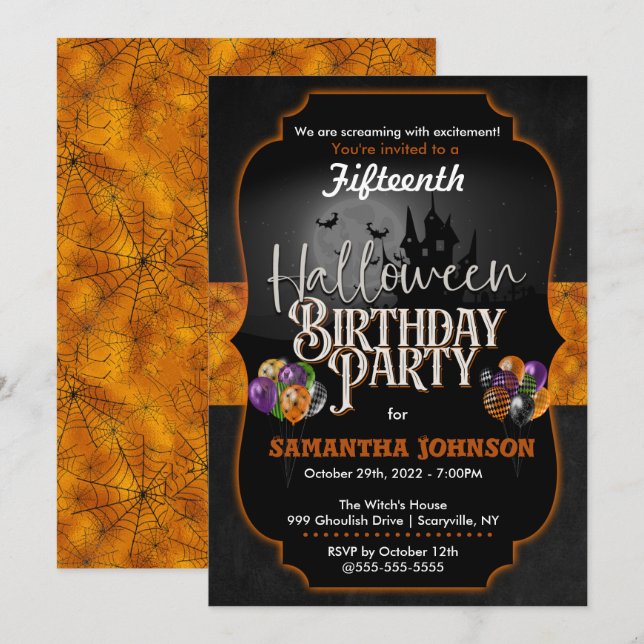 Invitation d'anniversaire d'Halloween avec des toi (Devant / Derrière)