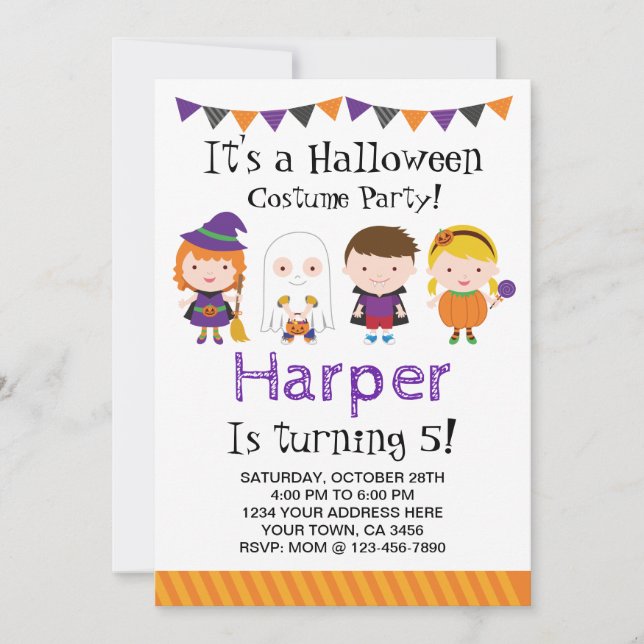 Invitation d'anniversaire d'Halloween, soirée cost (Devant)