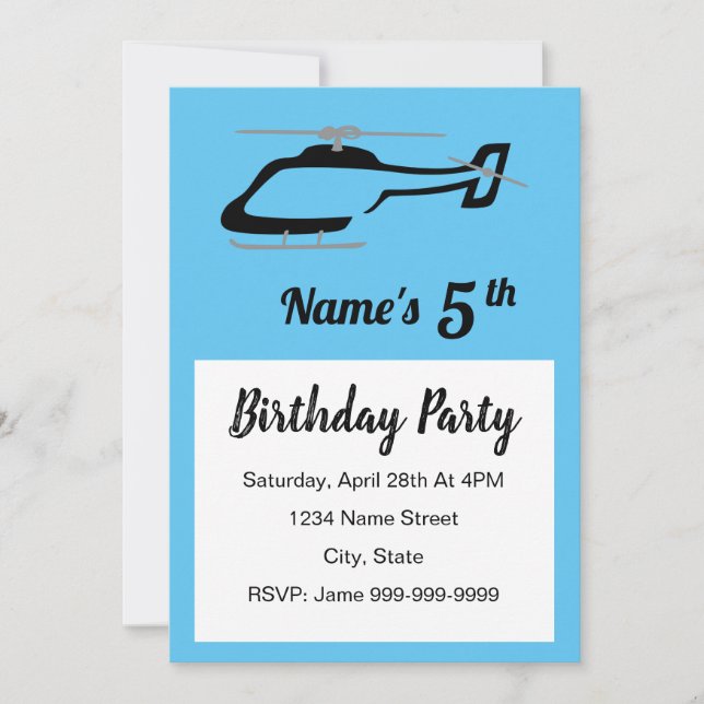 Invitation d'anniversaire d'hélicoptère (Devant)
