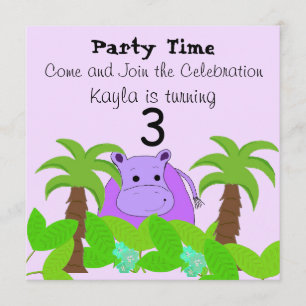 Invitation d'anniversaire d'hippopotame violet