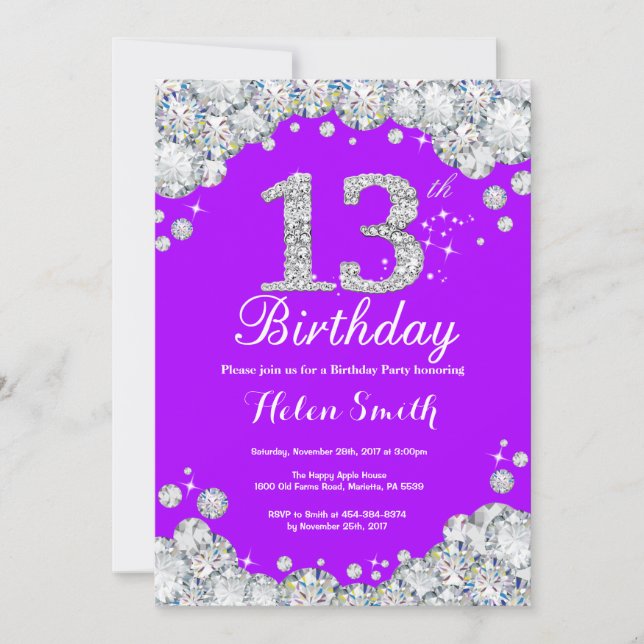 Invitation d'anniversaire Diamant d'argent et de v (Devant)