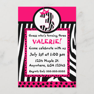 Invitation d'anniversaire d'impression de zèbre et