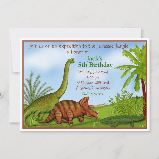 Invitation d'anniversaire Dinosaur Jurassic Jungle (Devant)