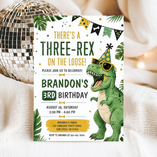 Invitation d'anniversaire Dinosaur Three Rex 3 ans